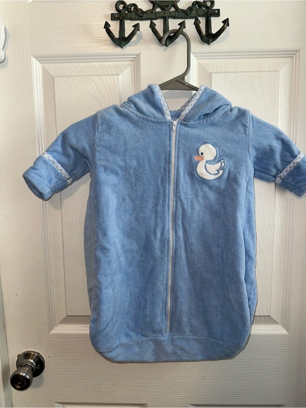 Baby Blue Hooded Towel Sack with Duck Embroidery